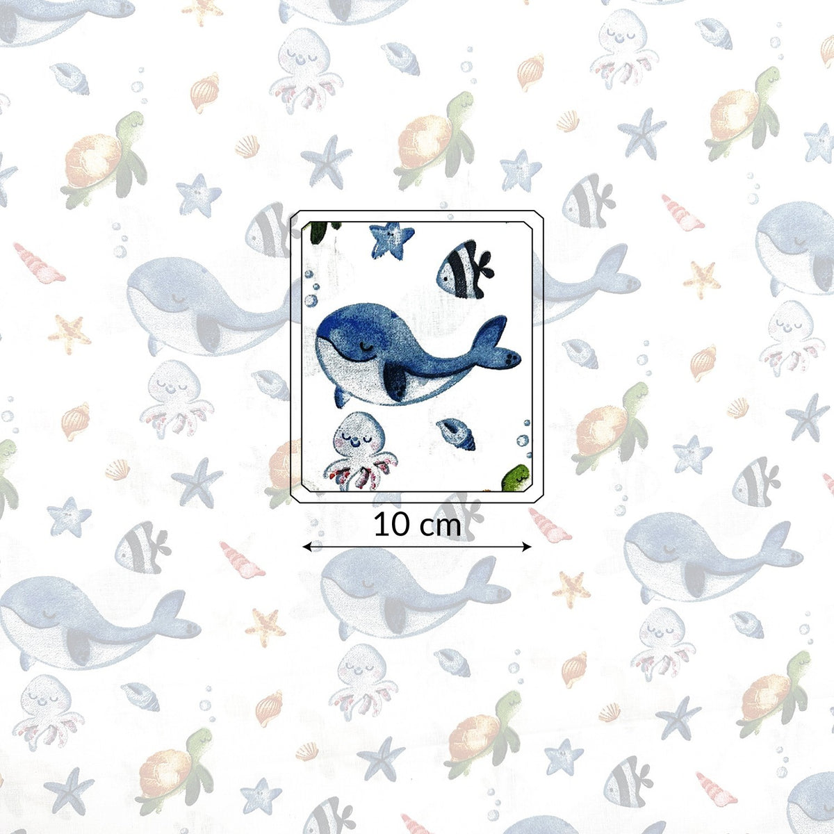 Cotton Fabric - Ocean Friends – Whale, Turtle and Jellyfish