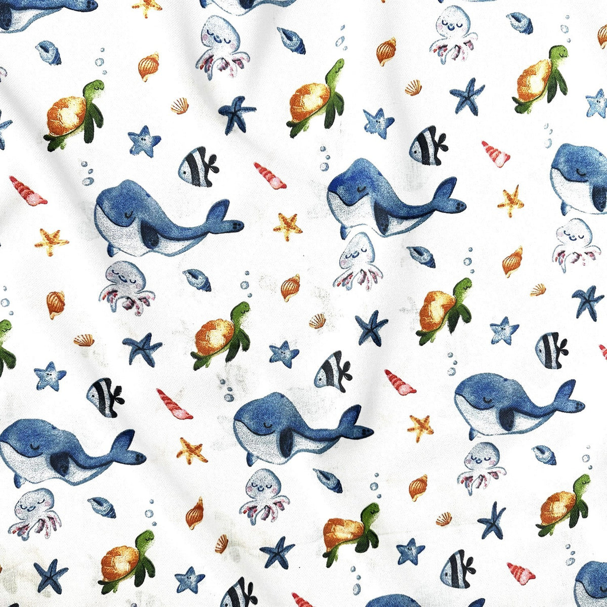 Cotton Fabric - Ocean Friends – Whale, Turtle and Jellyfish