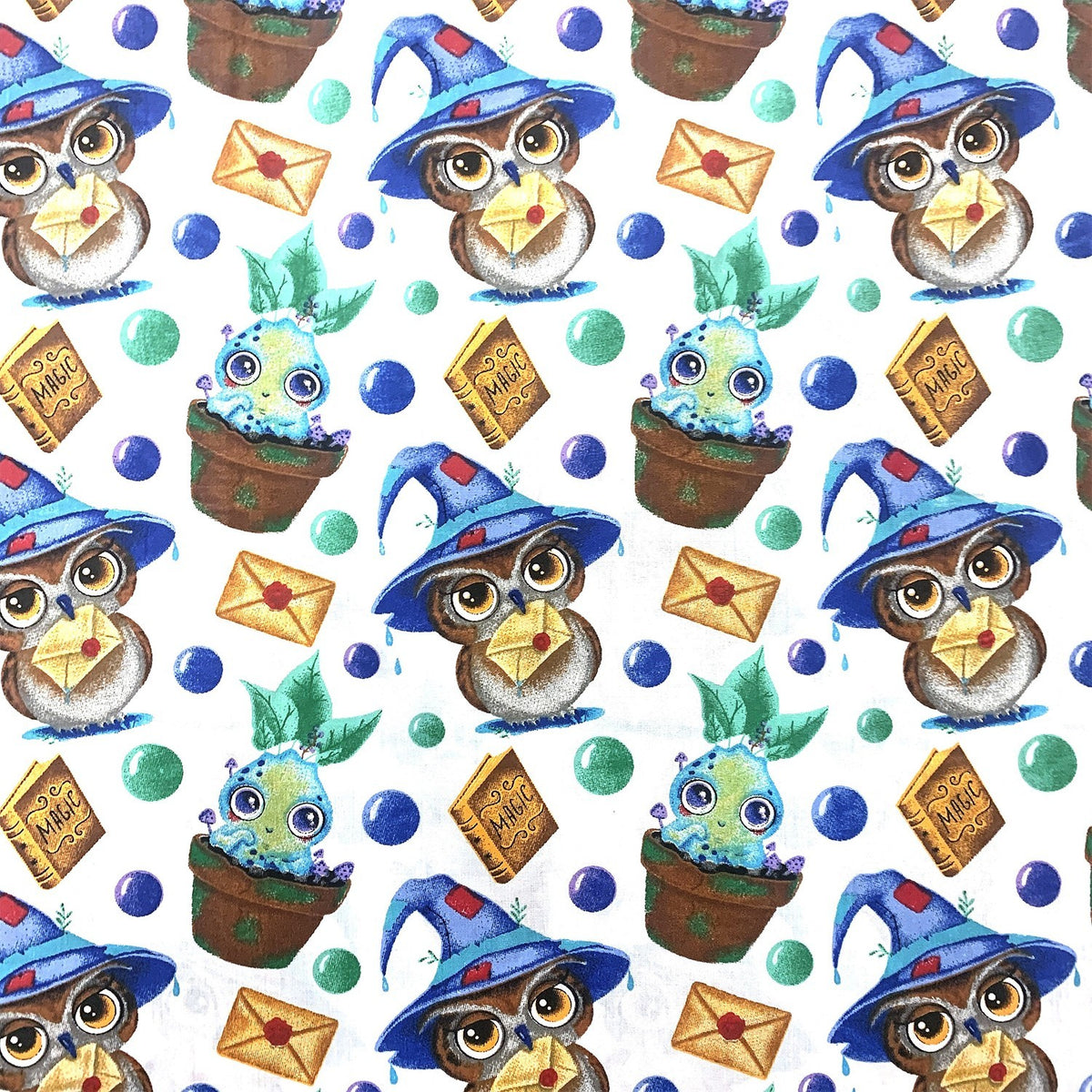 Cotton Fabric - Owls, Wizards