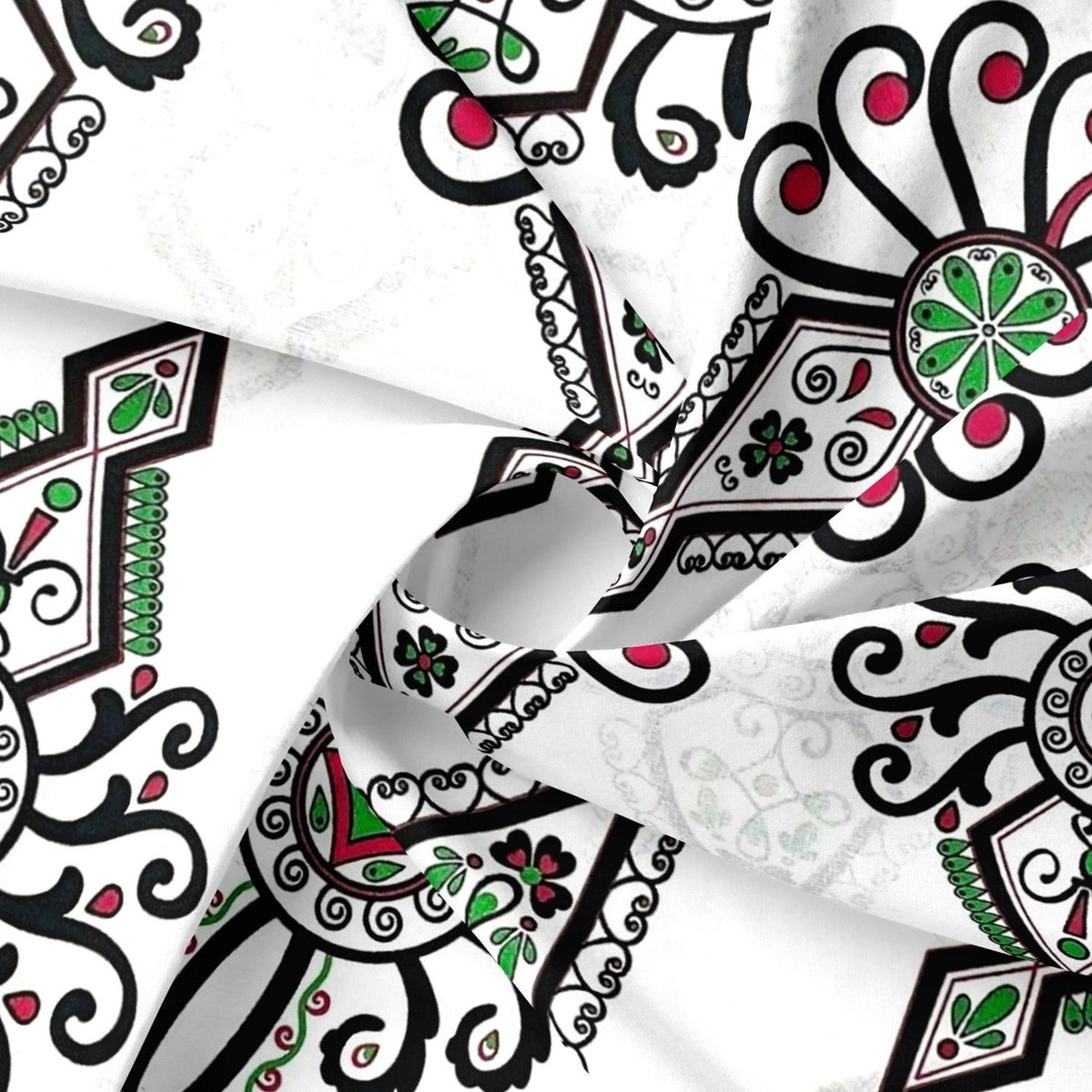 Cotton Fabric - Parzenica Highland Folklore Pattern White