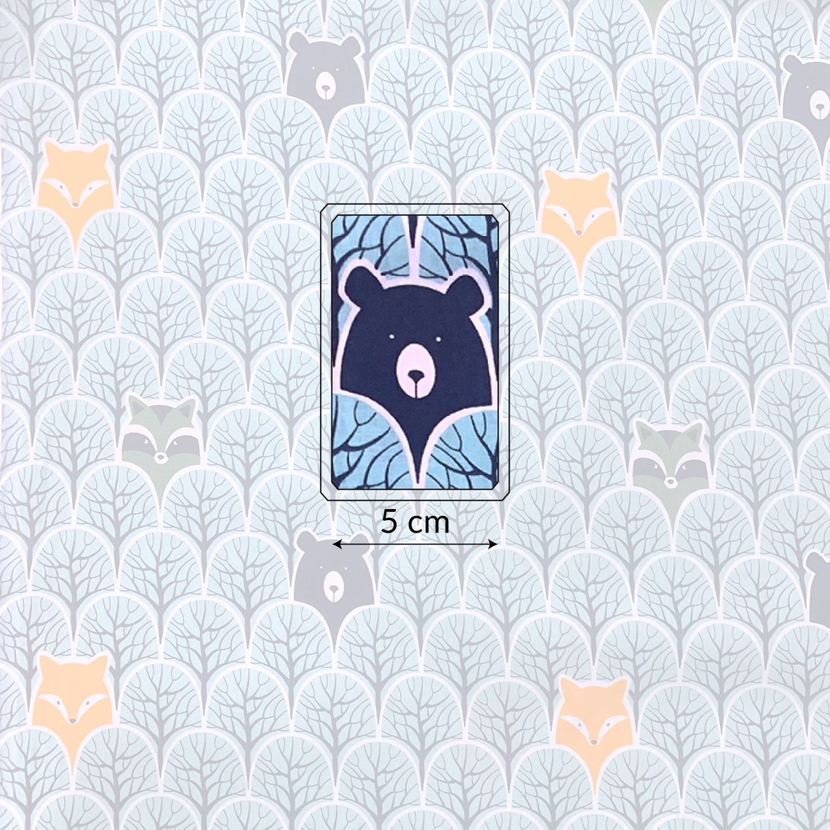 Cotton Fabric - Peek-A-Boo in the Forest Bear and Raccoon Mint