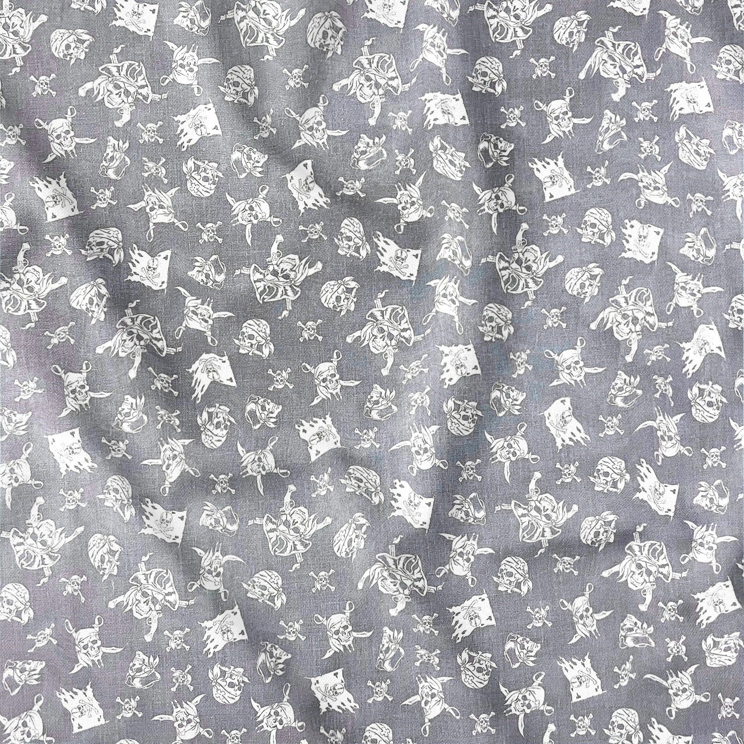 Cotton Fabric - Pirate Skulls on Grey