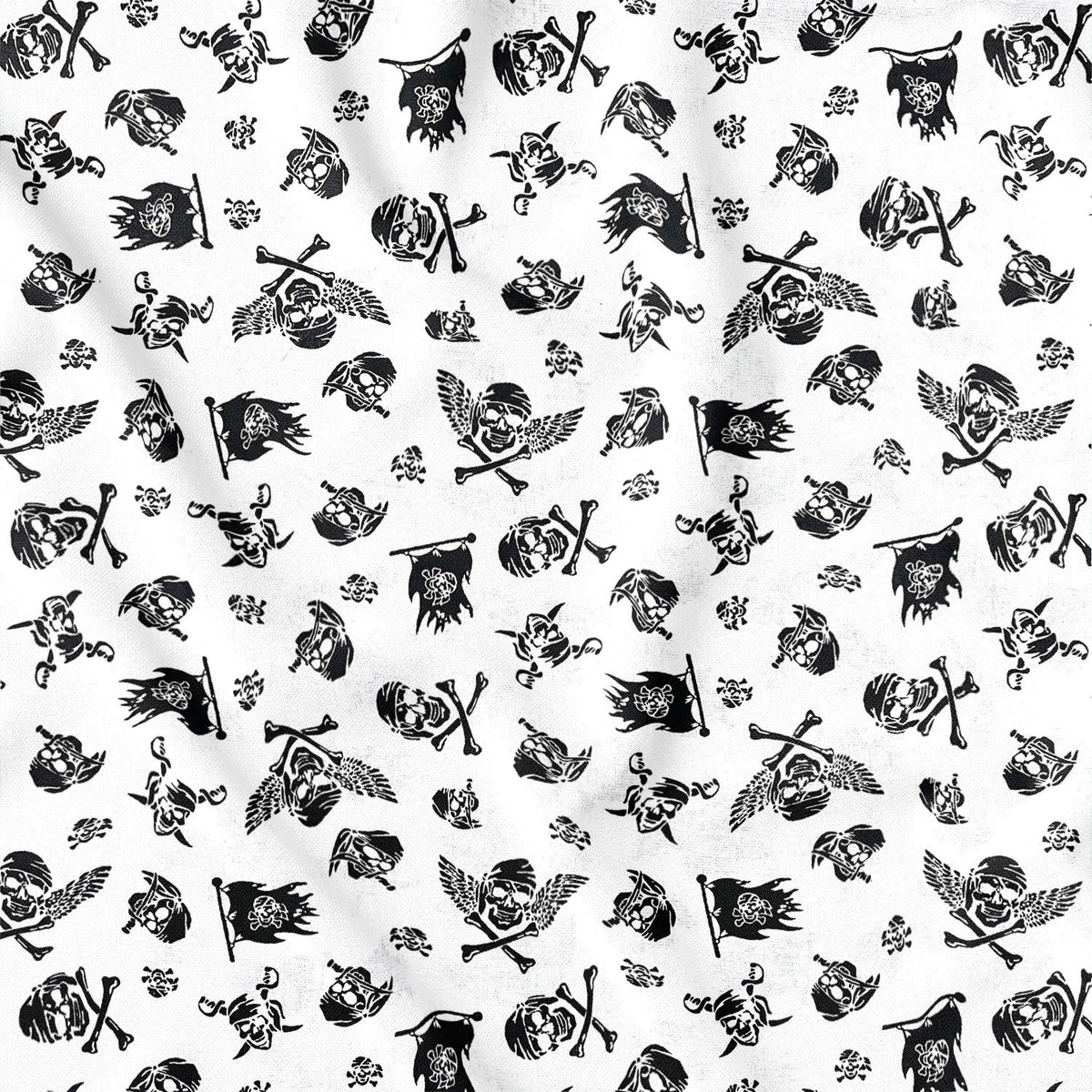 Cotton Fabric - Pirate Skulls on White
