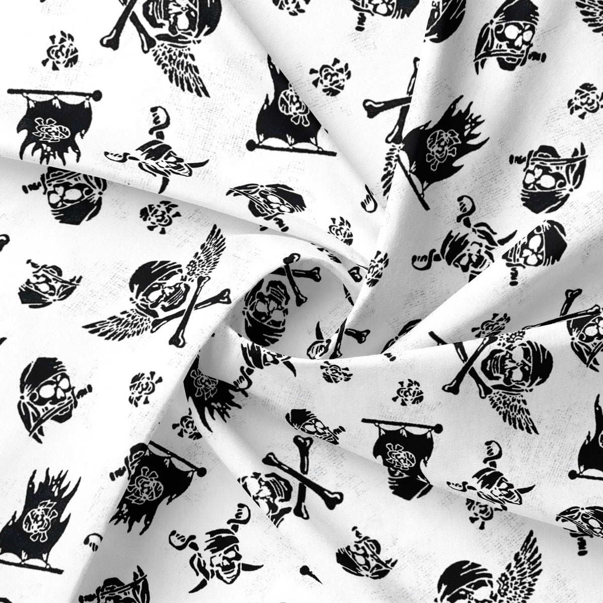 Cotton Fabric - Pirate Skulls on White
