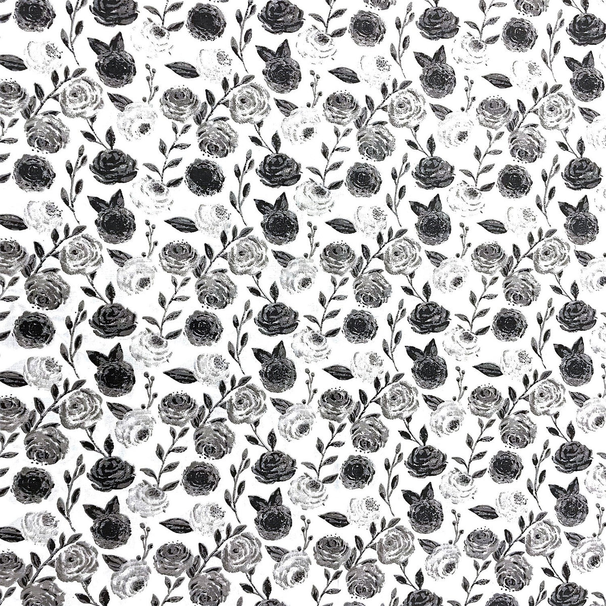 Cotton Fabric - Roses White black