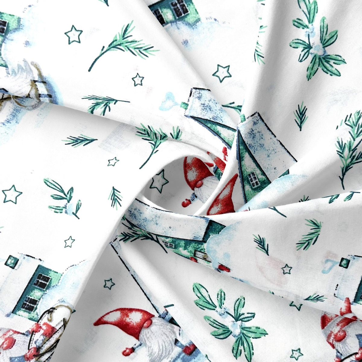 Cotton Fabric - Santa Claus on a sleigh