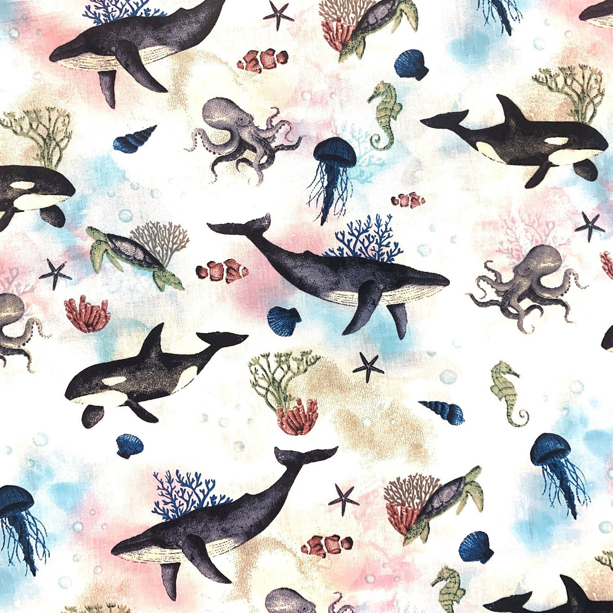 Cotton Fabric - Shark and Jellyfish