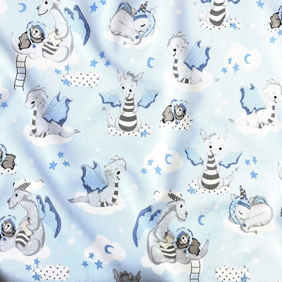Cotton Fabric - Sleeping dragons on blue