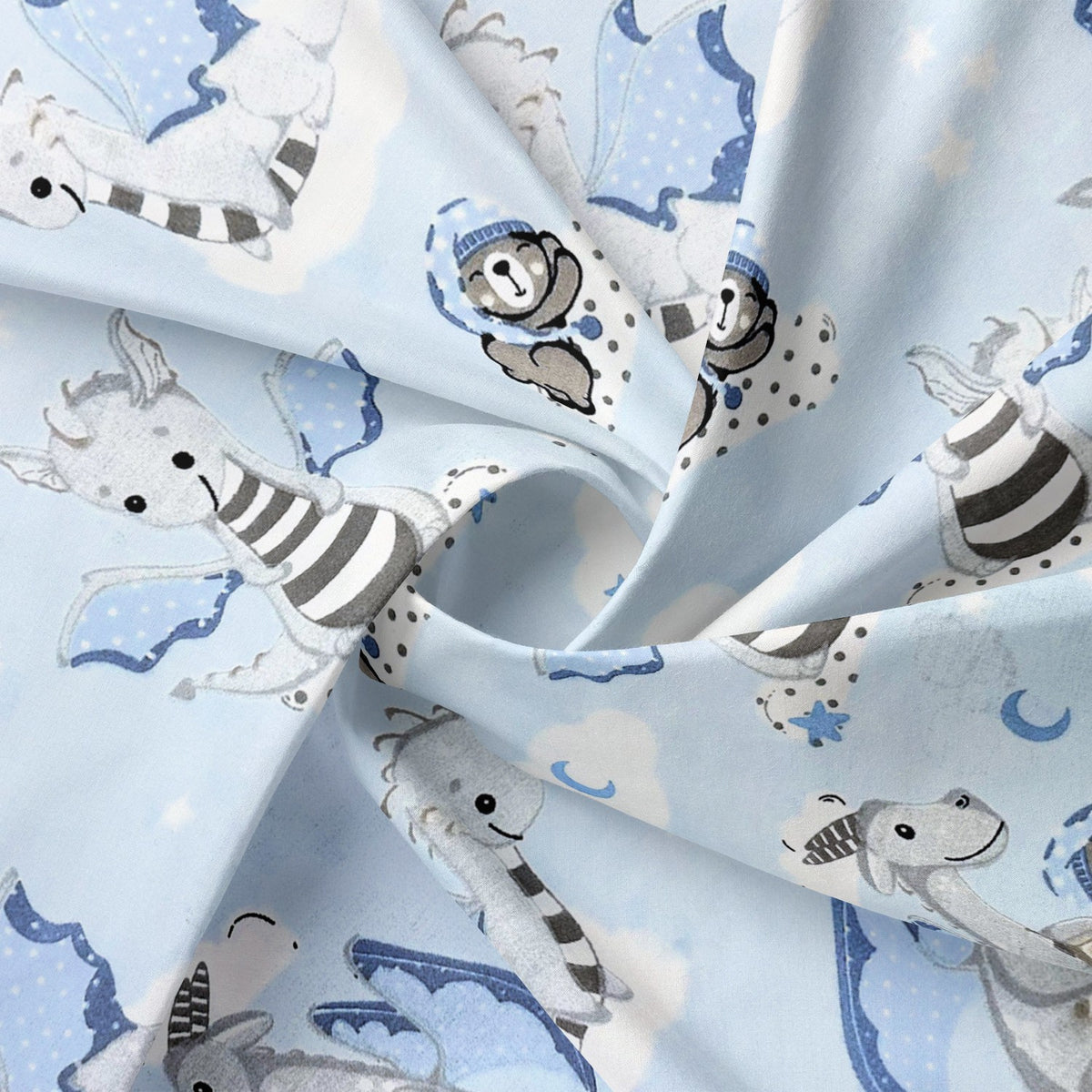Cotton Fabric - Sleeping dragons on blue