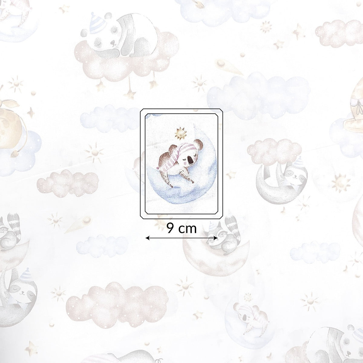 Cotton Fabric - Sloth, Bear and raccoon on the Moon