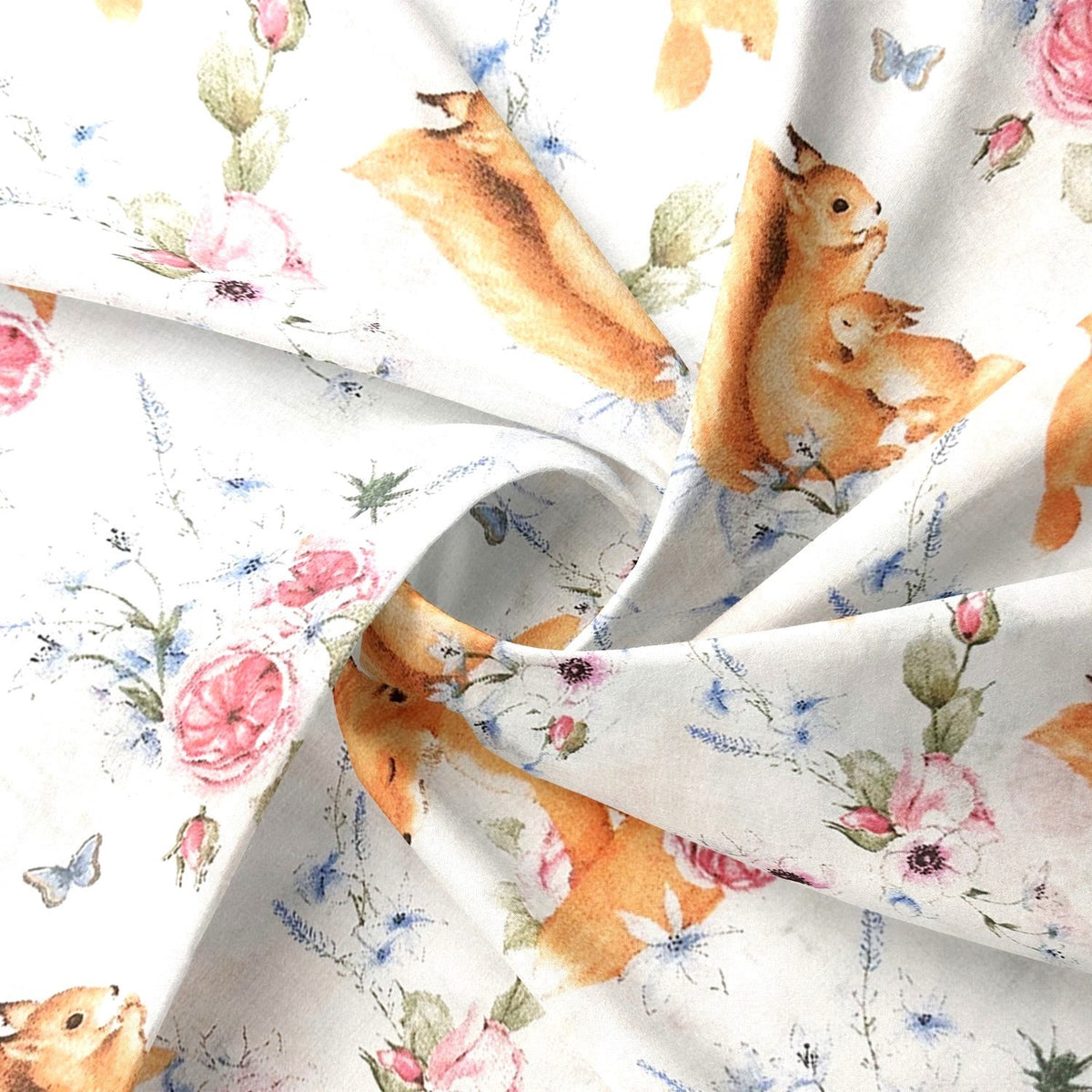 Cotton Fabric - Squirrel and Fox