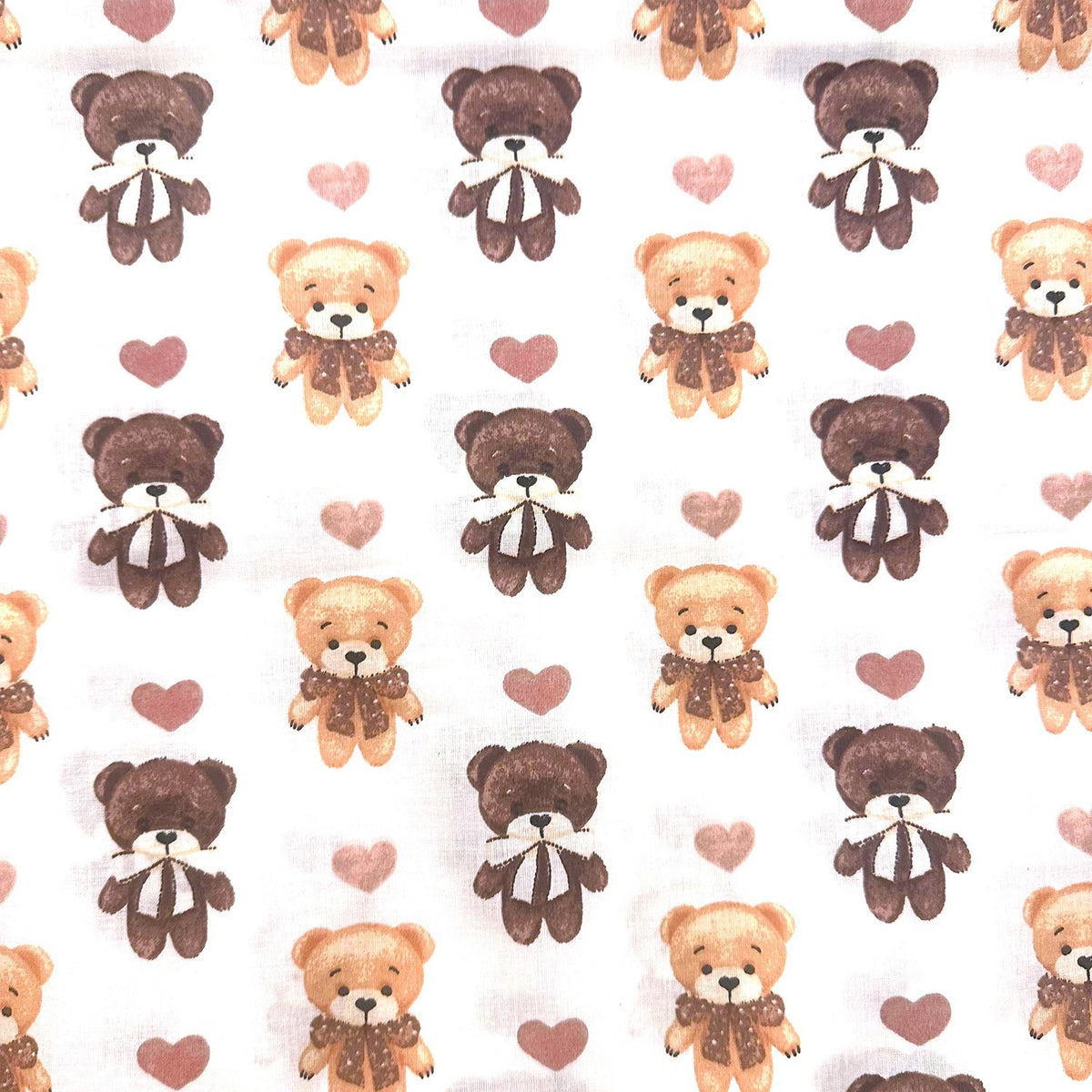 Cotton Fabric - Teddy Bear and Hearts