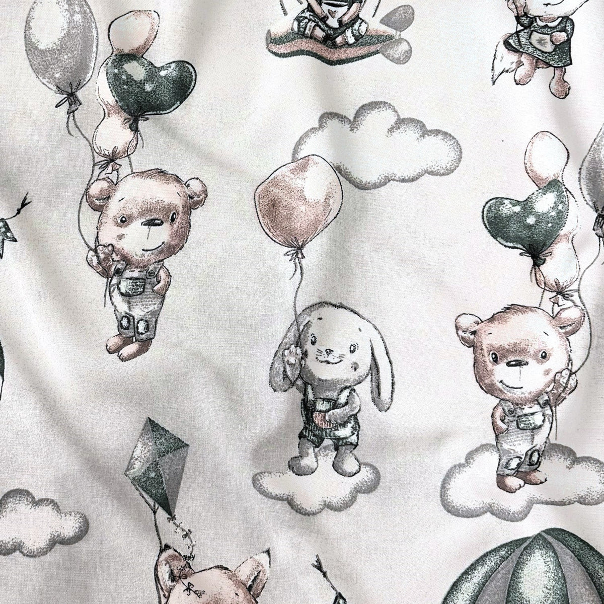 Cotton Fabric - Teddy Bears, bunnies and umbrellas