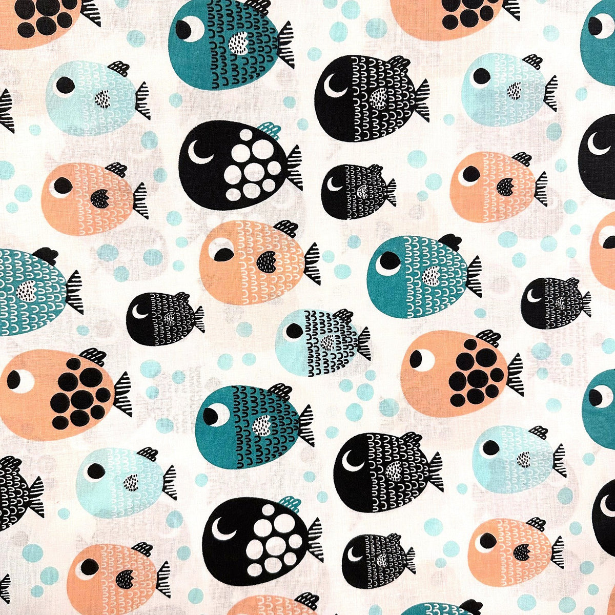Cotton Fabric - Turquoise and orange fish