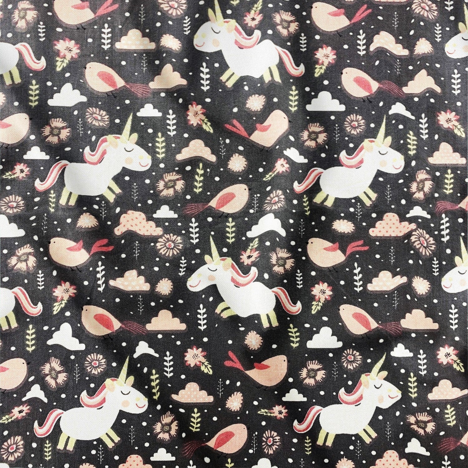 Cotton Fabric - Unicorns and Birds
