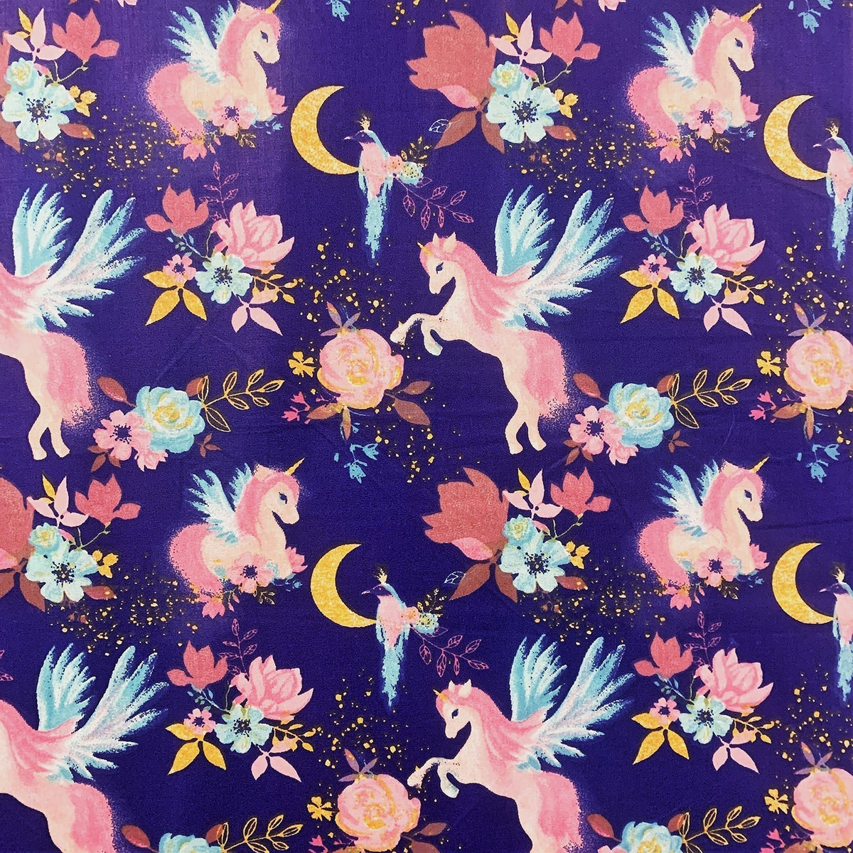 Cotton Fabric - Unicorns and Wings