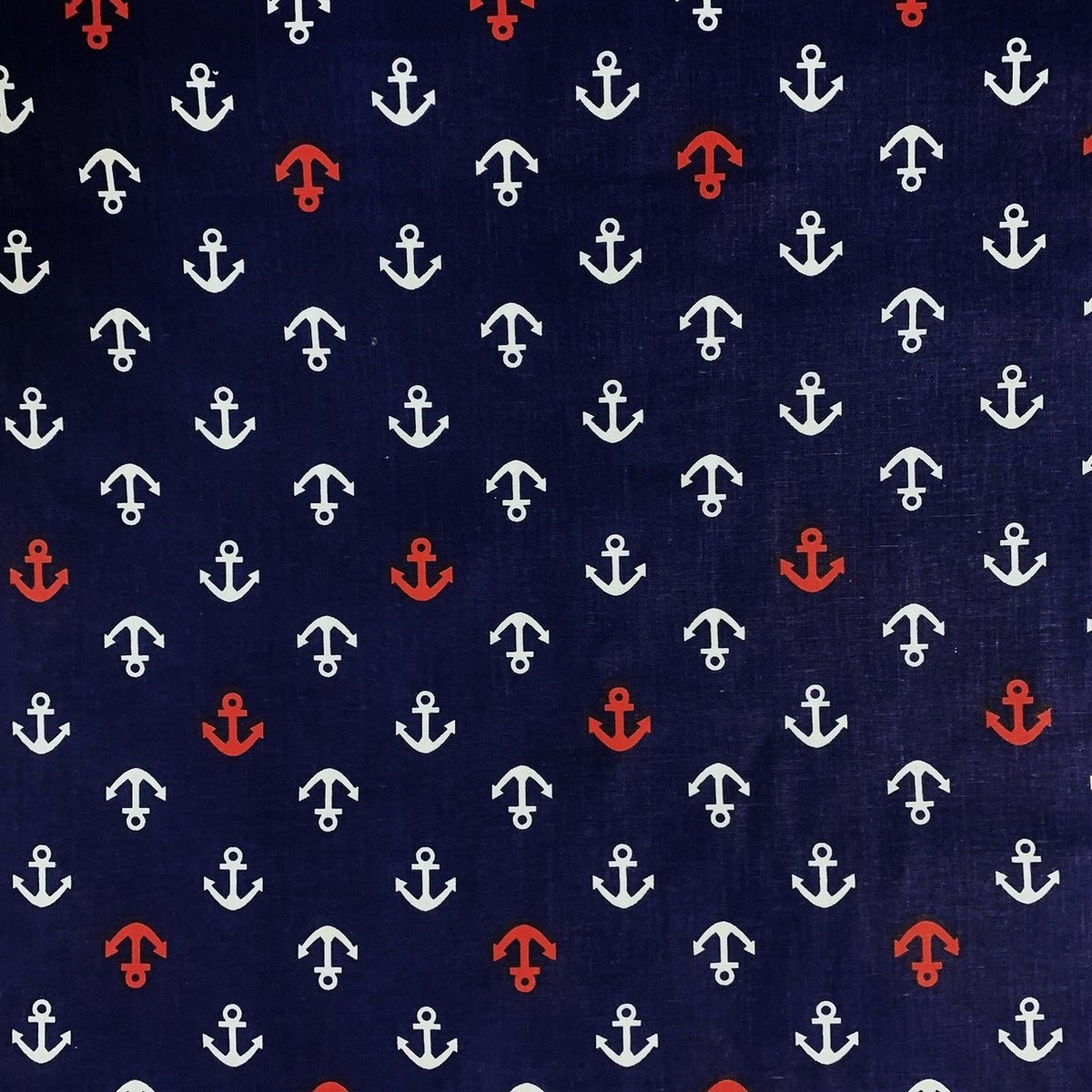 Cotton Fabric - White-Red Anchors on Navy Blue