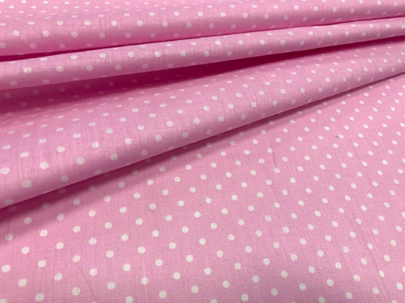 Cotton Fabric - White Dots on Pink 4 mm