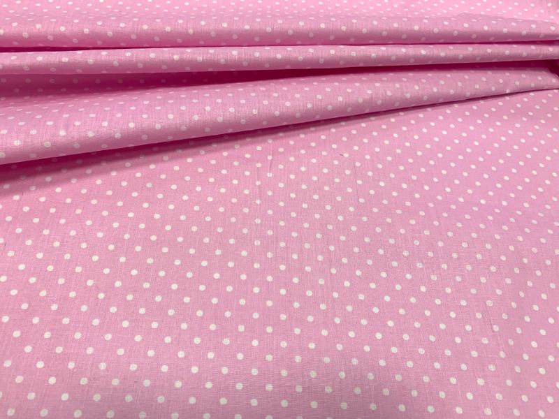 Cotton Fabric - White Dots on Pink 4 mm