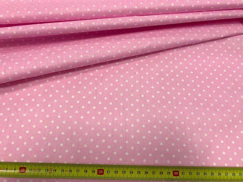 Cotton Fabric - White Dots on Pink 4 mm