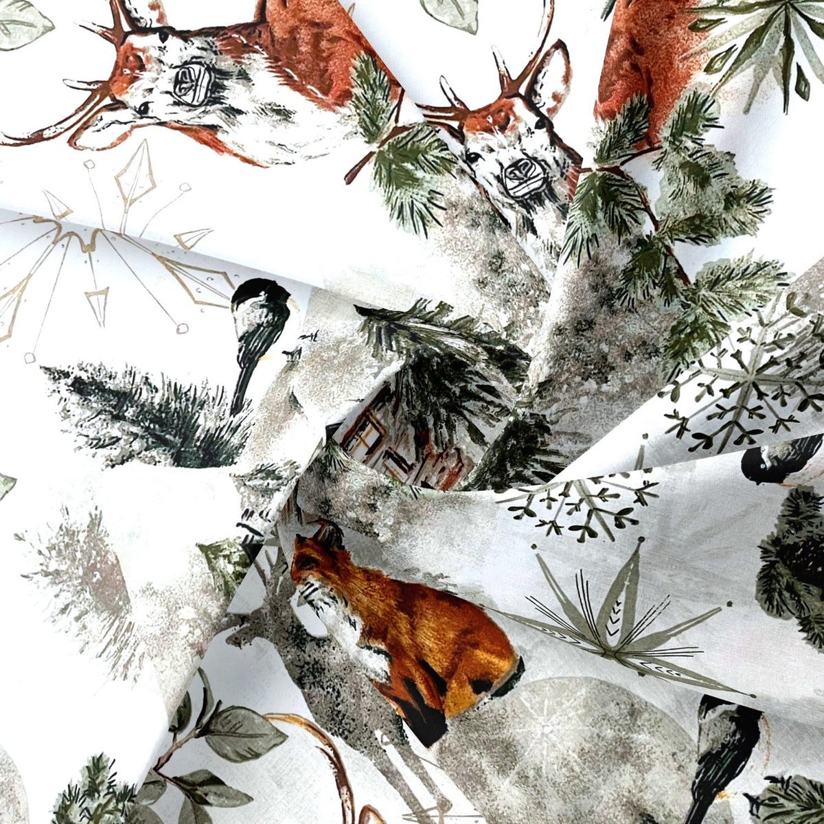 Cotton Fabric - Winter landscape, Green