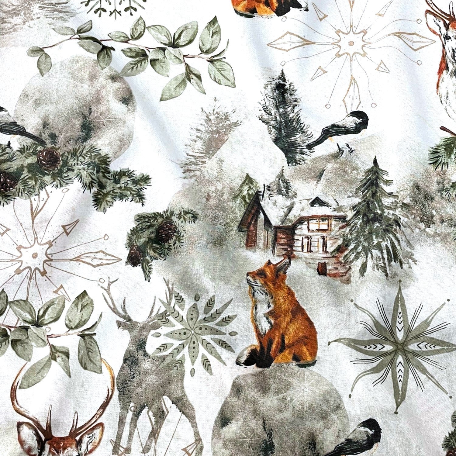 Cotton Fabric - Winter landscape, Green