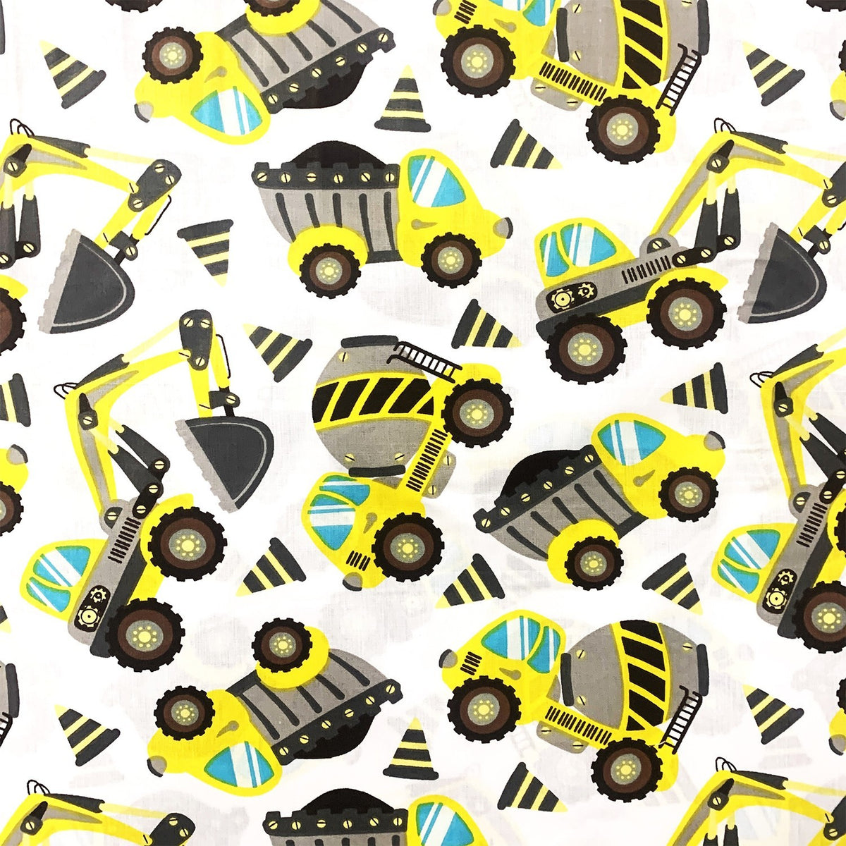 Cotton Fabric - Yellow Excavators