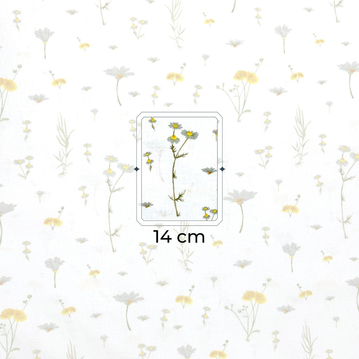 Cotton Fabric - Summer chamomile on White - PINaPIN